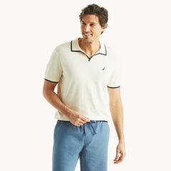 Tipped Textured Sweater Polo,Almond,large