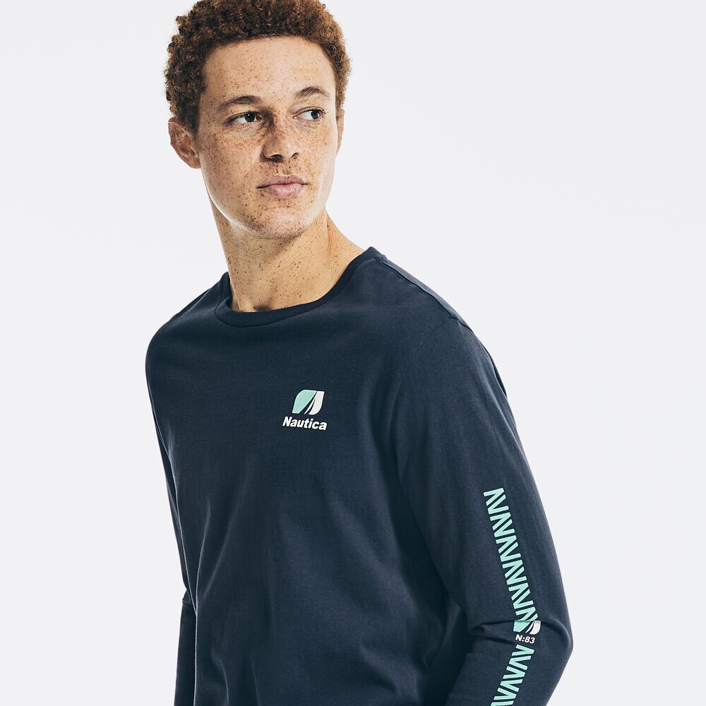 GRAPHIC LONG-SLEEVE T-SHIRT,Navy,large