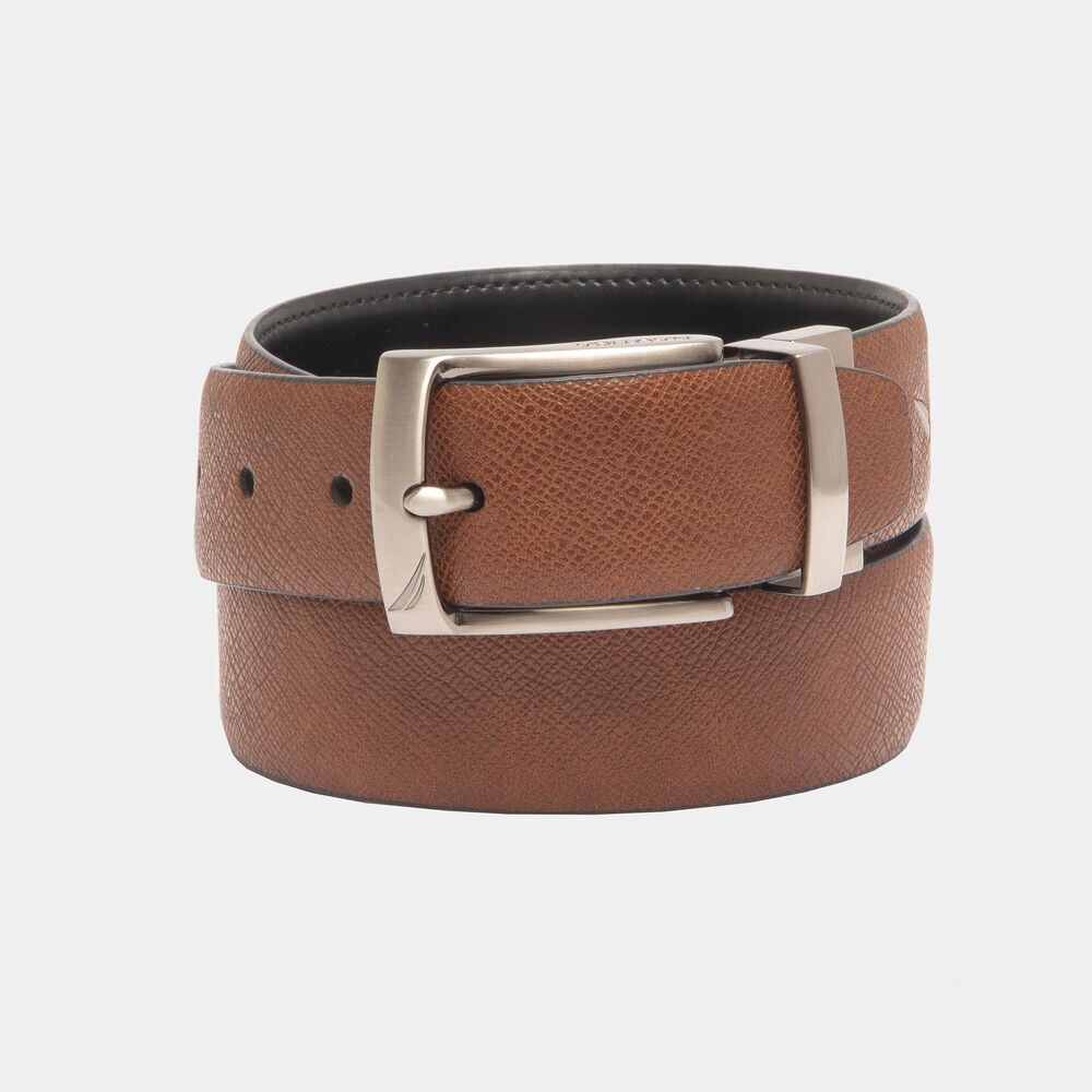 REVERSIBLE SAFFIANO LEATHER DRESS BELT,Military Tan,large