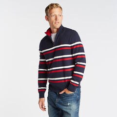 QUARTER ZIP BRETON STRIPED SWEATER,Navy,large