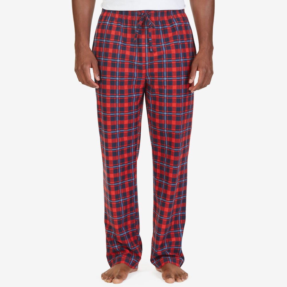 Plaid Lightweight Sueded Fleece Pajama Pant,Hibiscus,large