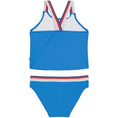GIRLS' MULTICOLOR STRIPED LOGO AND STRAP TANKINI (8-16),Surf Water Wash,large