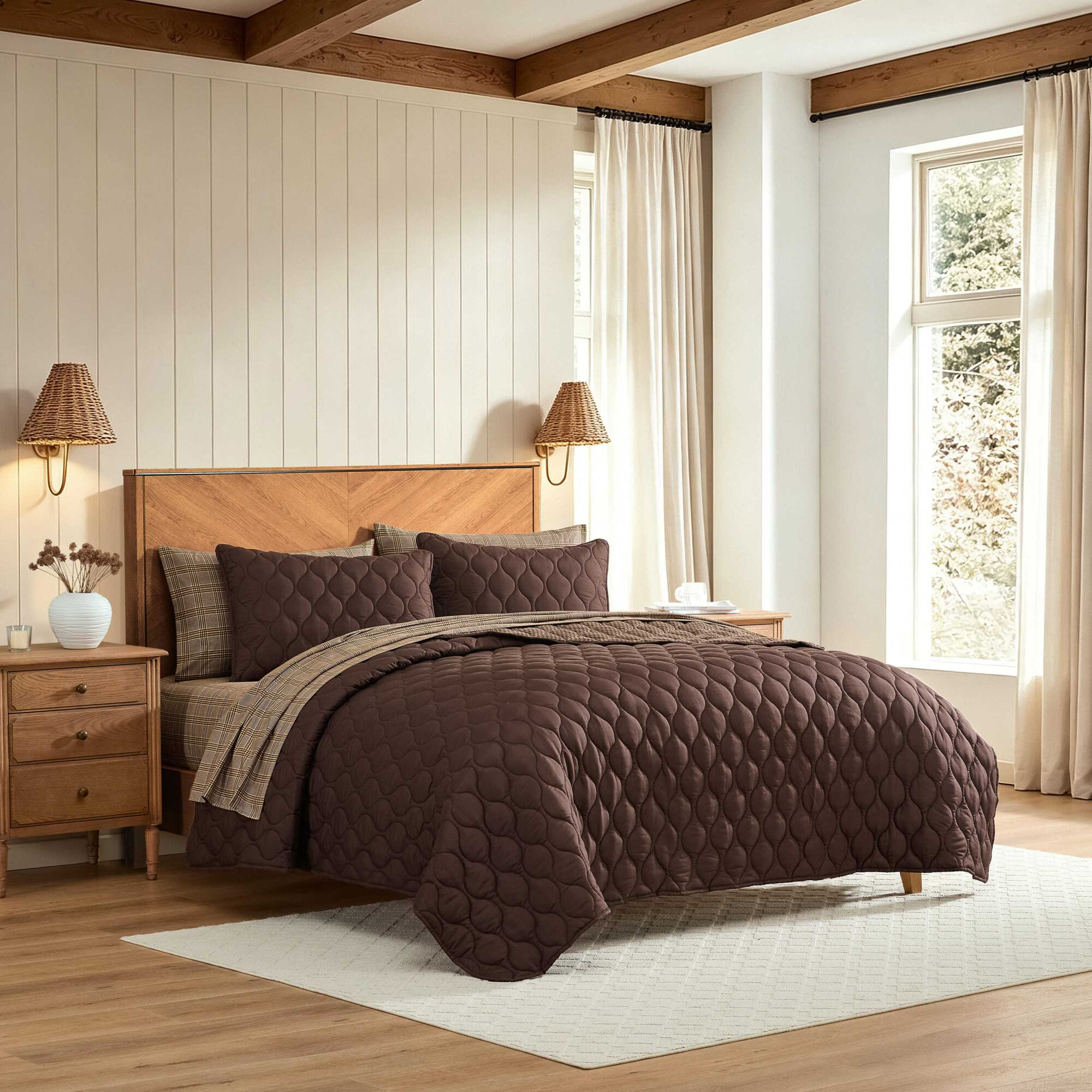 Ogee Stitch Brown King Quilt Set (00199165137994 Home Quilts & Coverlets) photo