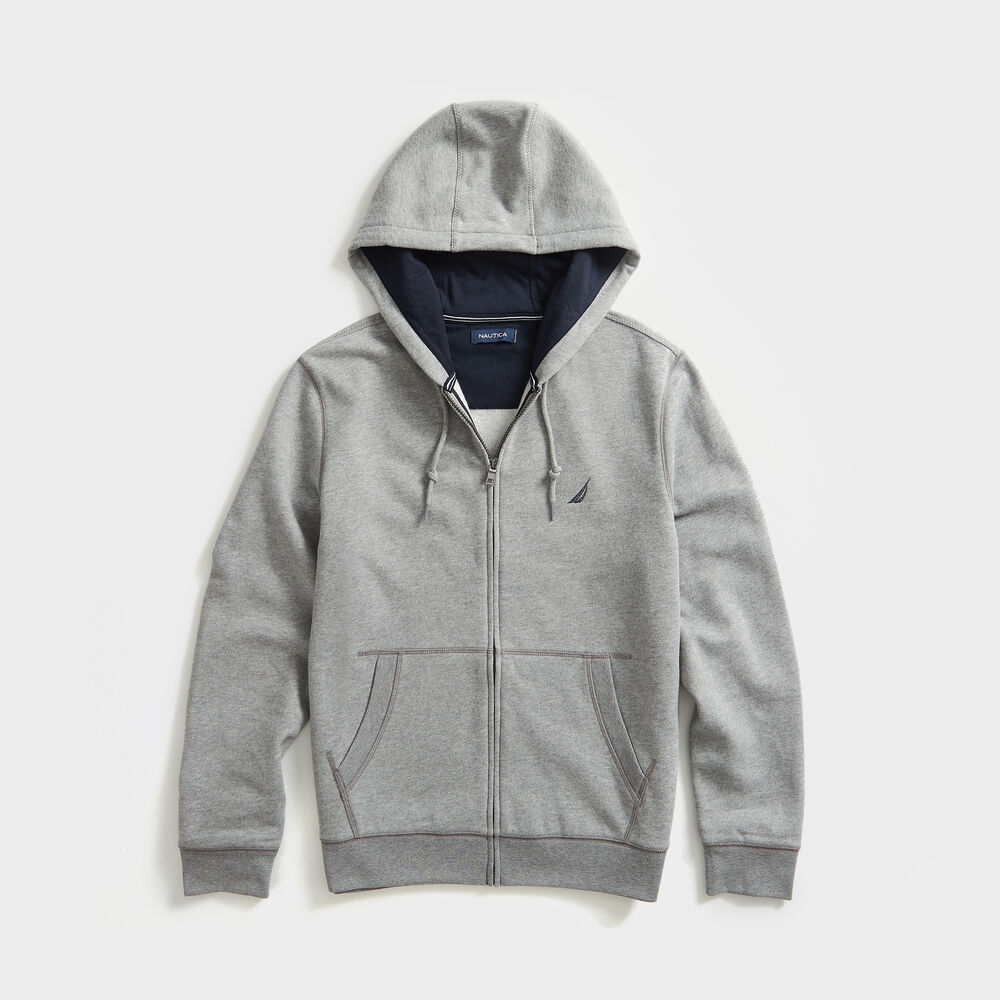 FULL-ZIP FLEECE HOODIE,Stone Grey Heather,large