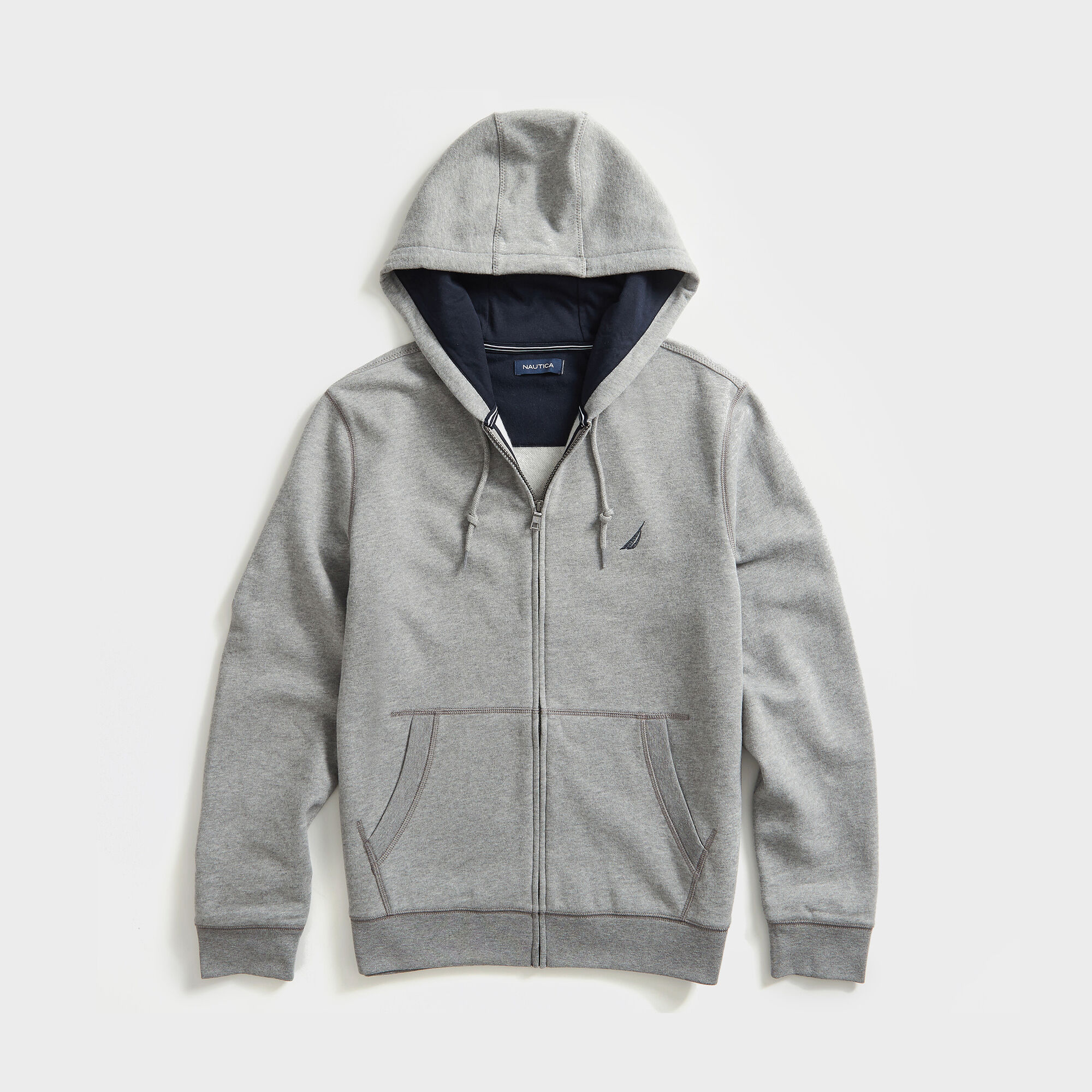 FULL-ZIP FLEECE HOODIE,Stone Grey Heather,large