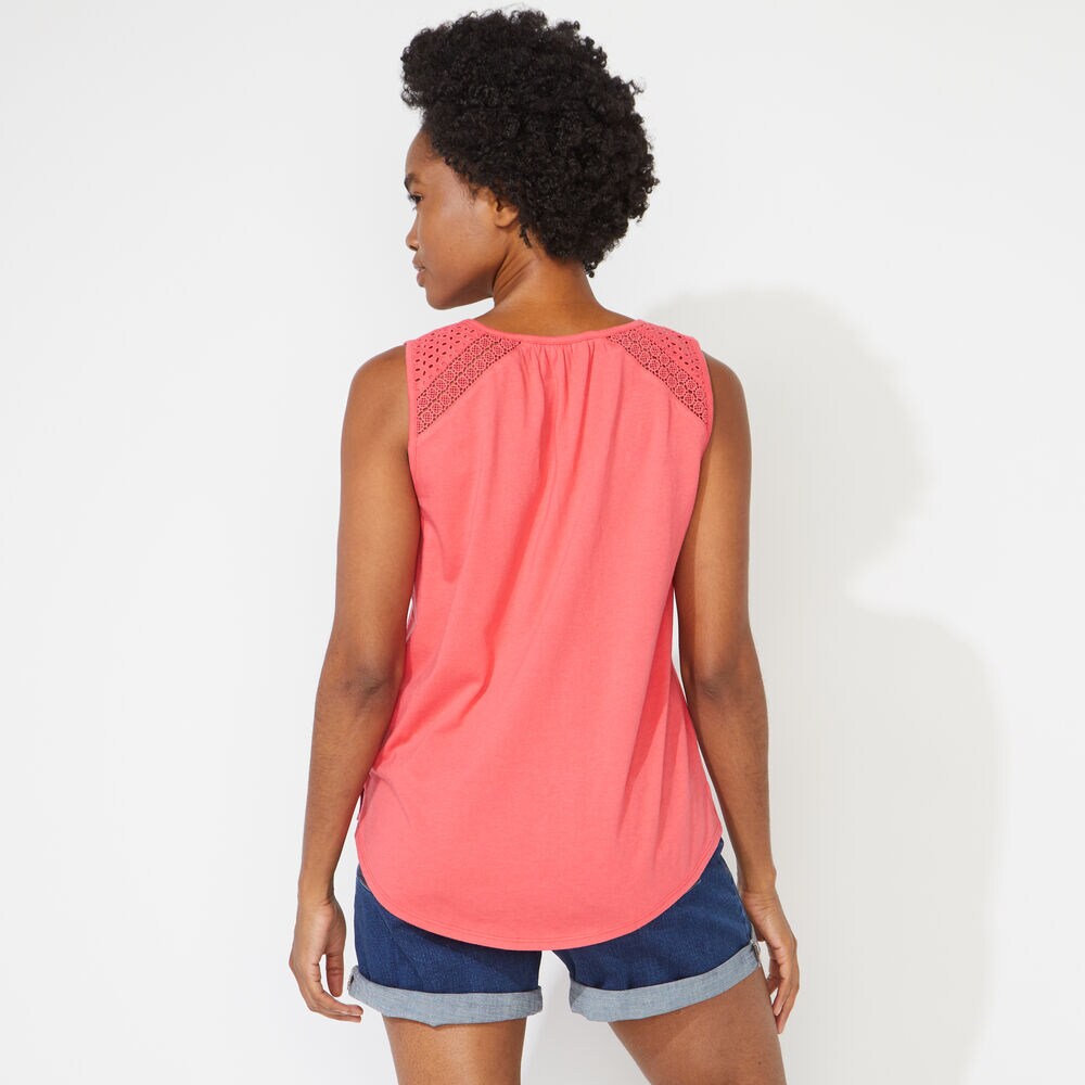 EYELET MIXED MEDIA TANK TOP,Persian Red,large
