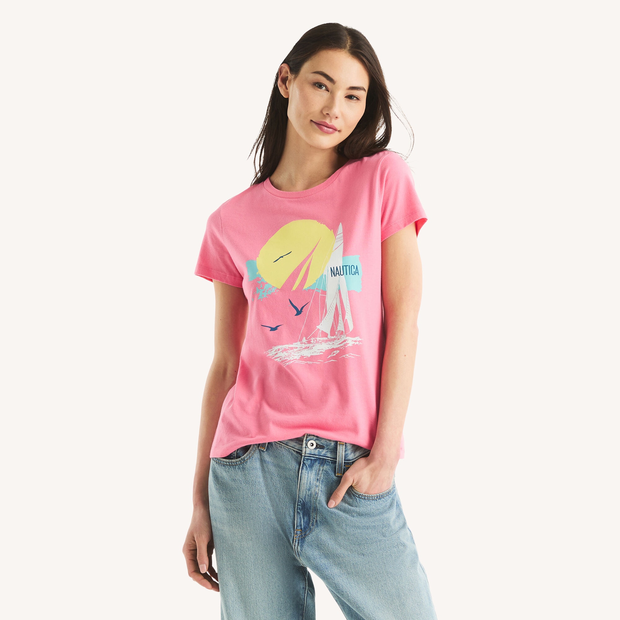 Coastal Sun Graphic T-Shirt,Deep Fuschia,large