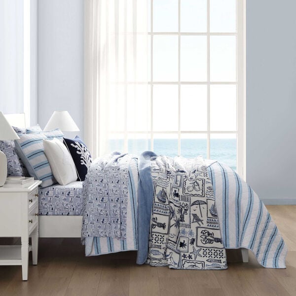 Tim Stripe Blue King Quilt Set