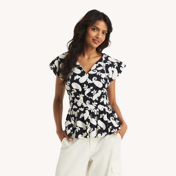 Printed Tie-Front Top