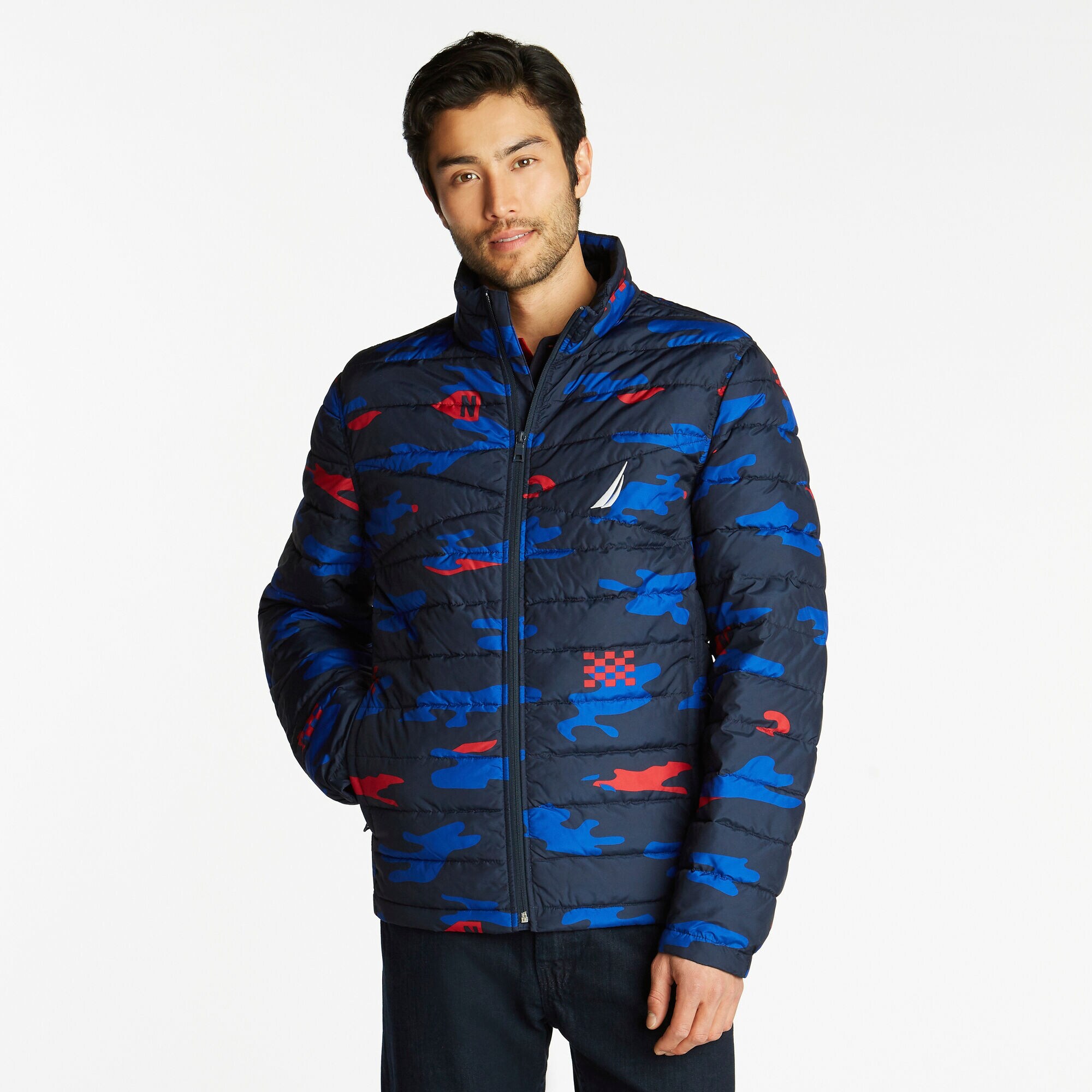 TEMPASPHERE WATER-RESISTANT PRINT JACKET,Navy,large