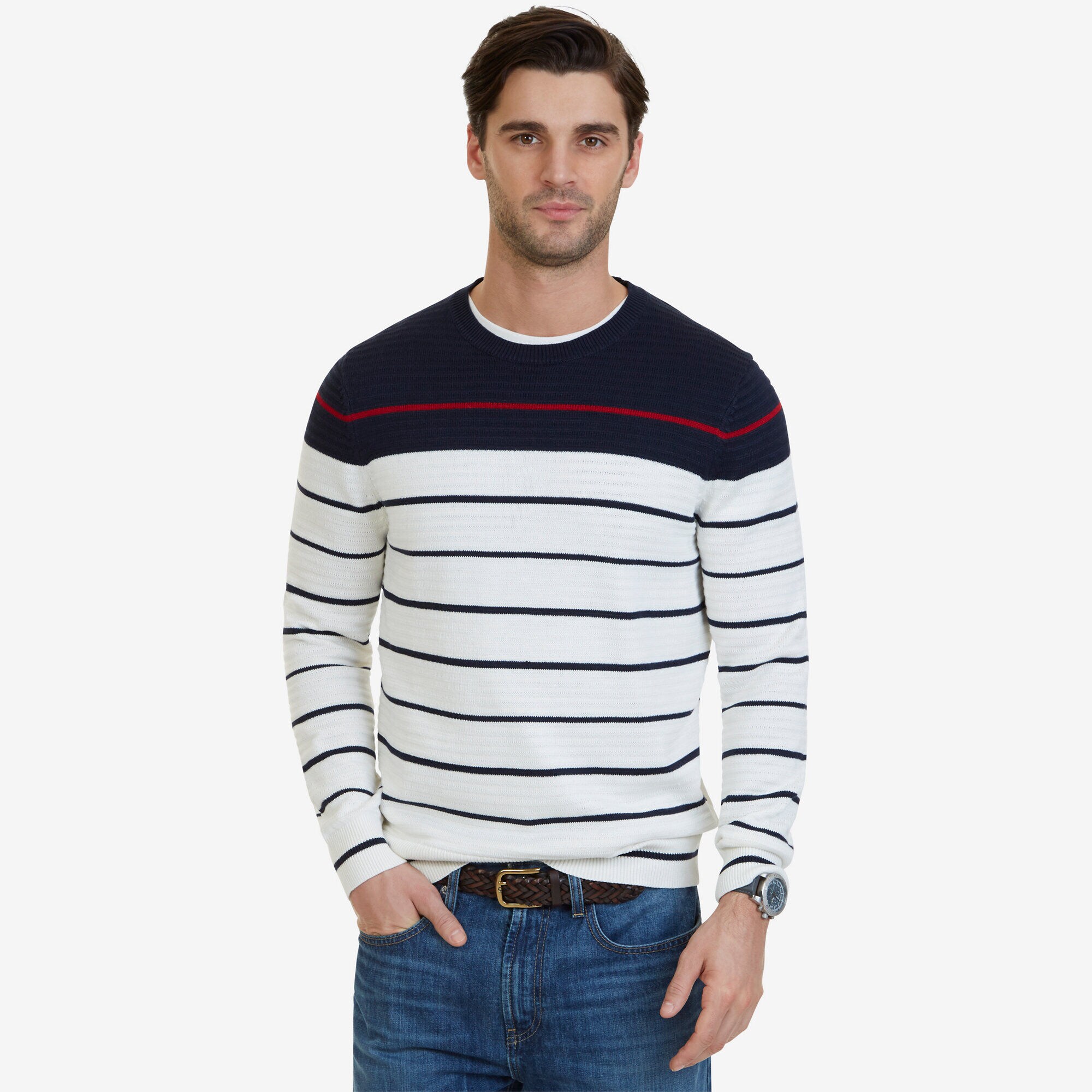  Striped Sweater,Marshmallow,large