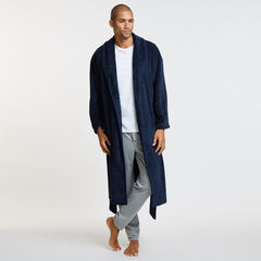 Plush Shawl Collar Robe,Navy,large