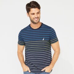 CREWNECK STRIPED T-SHIRT,Navy,large