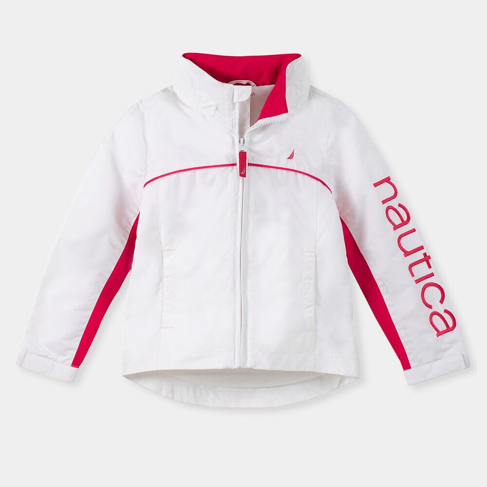 GIRLS' WATER-RESISTANT BRAND ICON JACKET (7-20),Antique White Wash,large