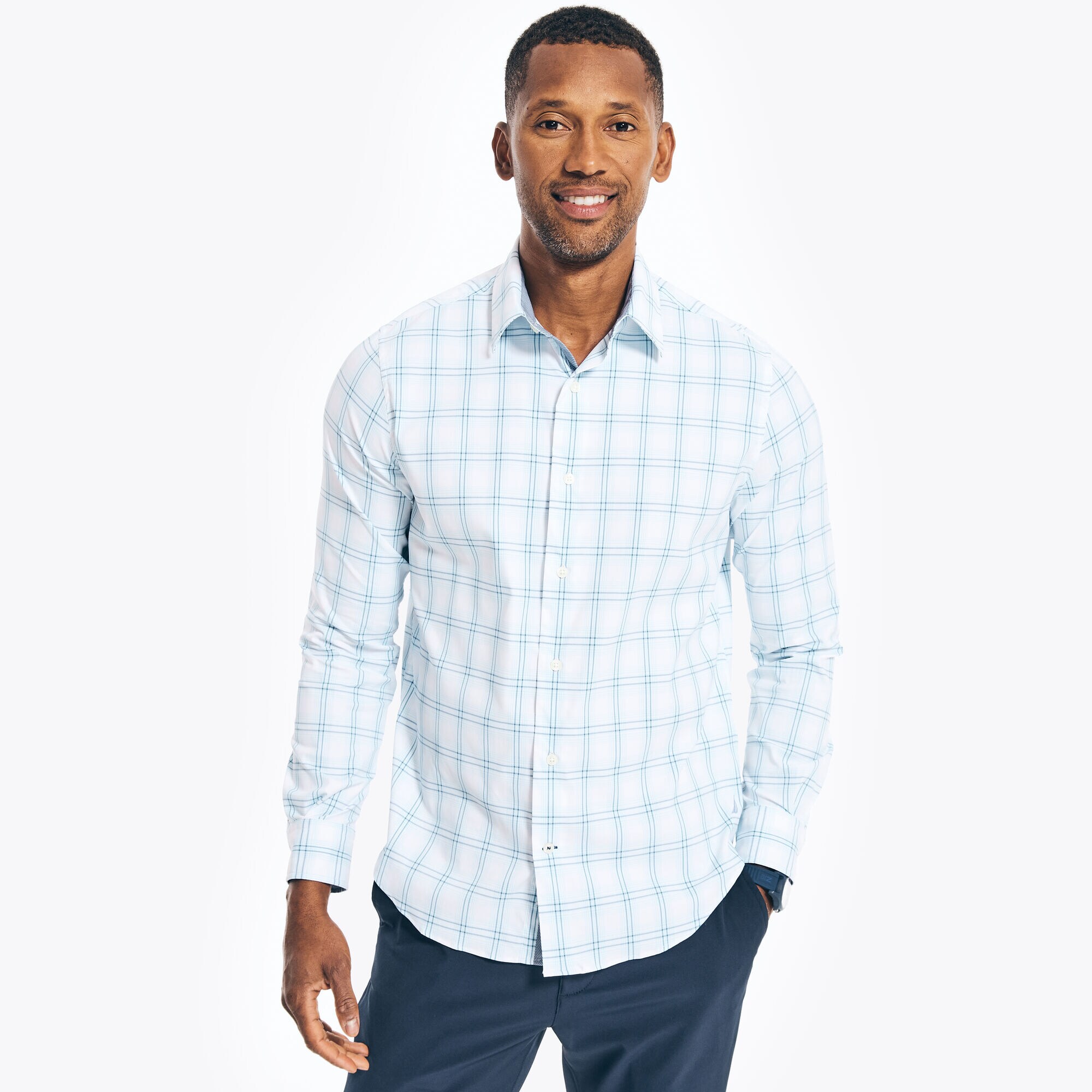NAVTECH SLIM FIT PLAID SHIRT,Bright White,large