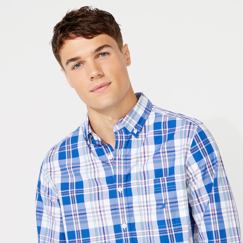 CLASSIC FIT LONG SLEEVE PLAID SHIRT,Windsurf Blue,large