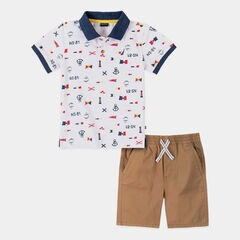 TODDLER BOYS' FLAG AND ANCHOR PRINT POLO 2PC SHORT SET (2T-4T),Antique White Wash,large