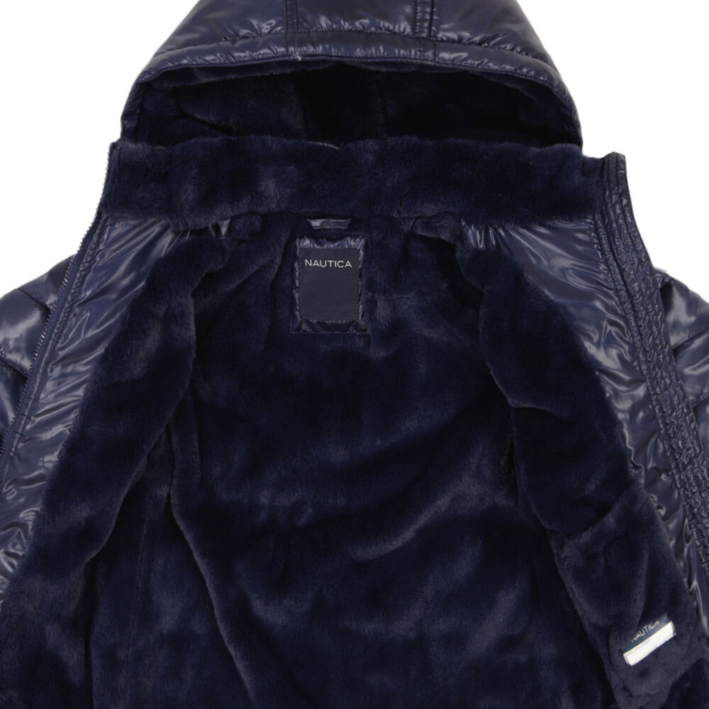 Girls' Cinch Waist Puffer Coat (7-16),Navy,large