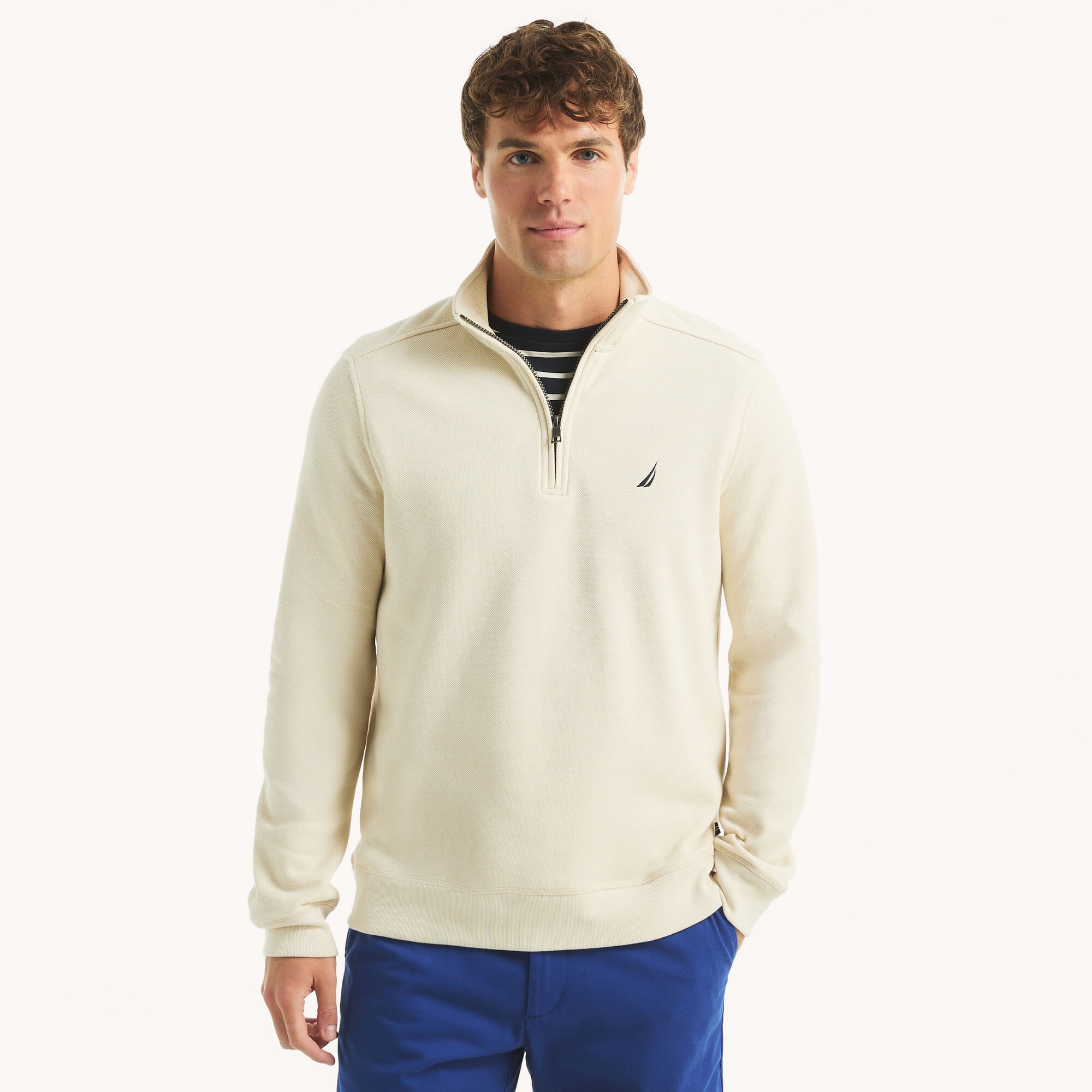 Quarter-Zip Fleece Sweatshirt,Flax Harbor Heather,large