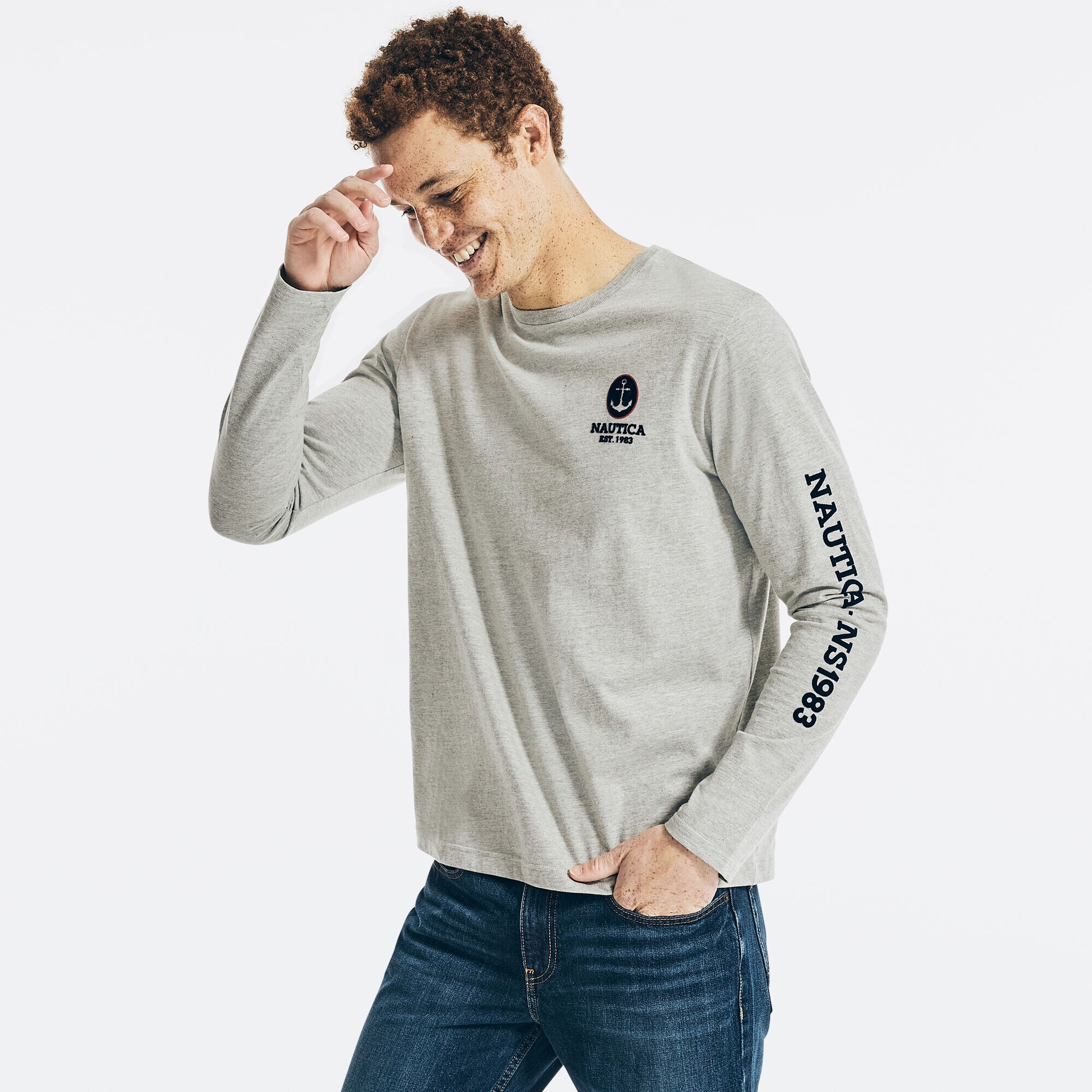 LIGHTHOUSE GRAPHIC LONG SLEEVE T-SHIRT,Grey Heather,large