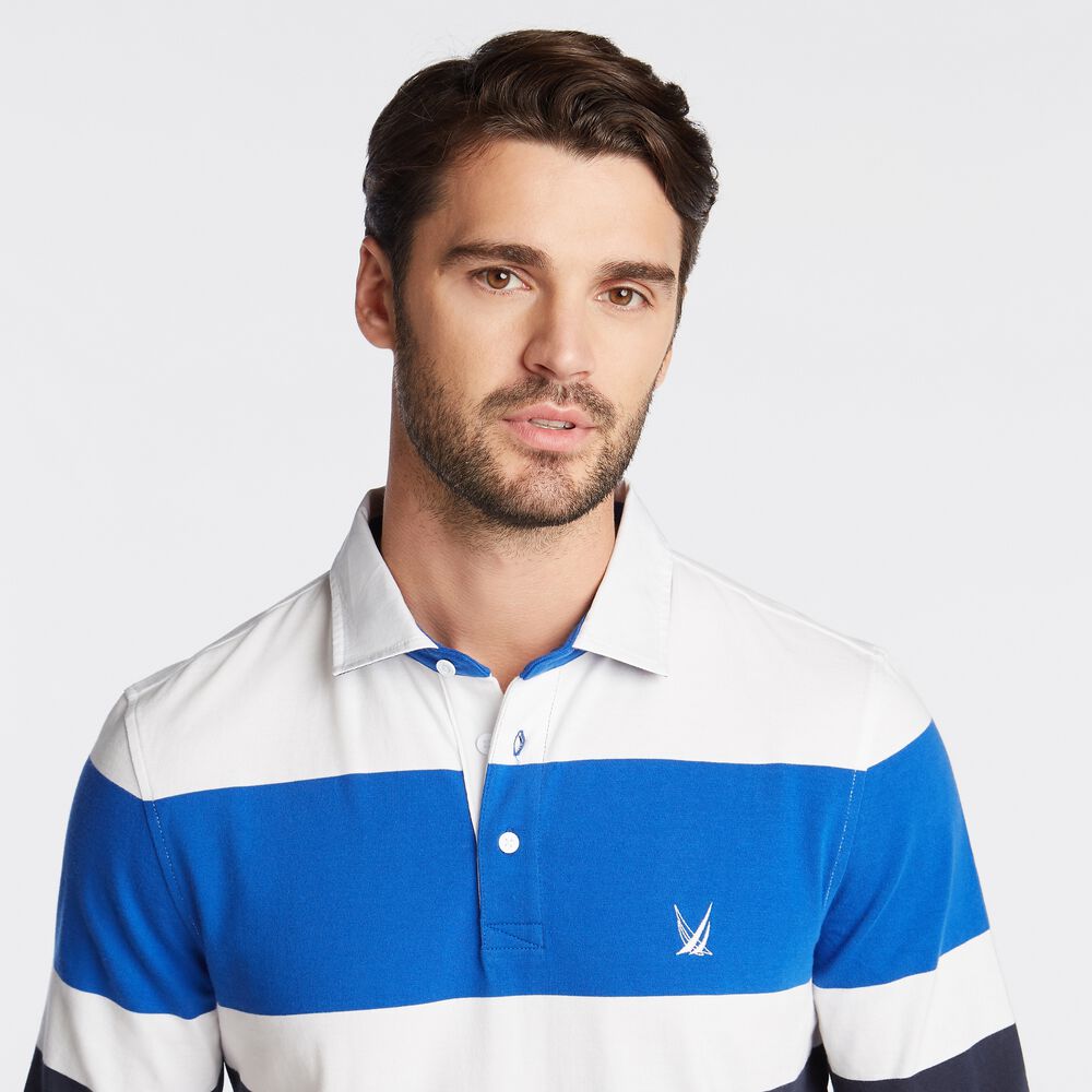 CLASSIC FIT STRIPED LONG SLEEVE RUGBY ,Bright White,large