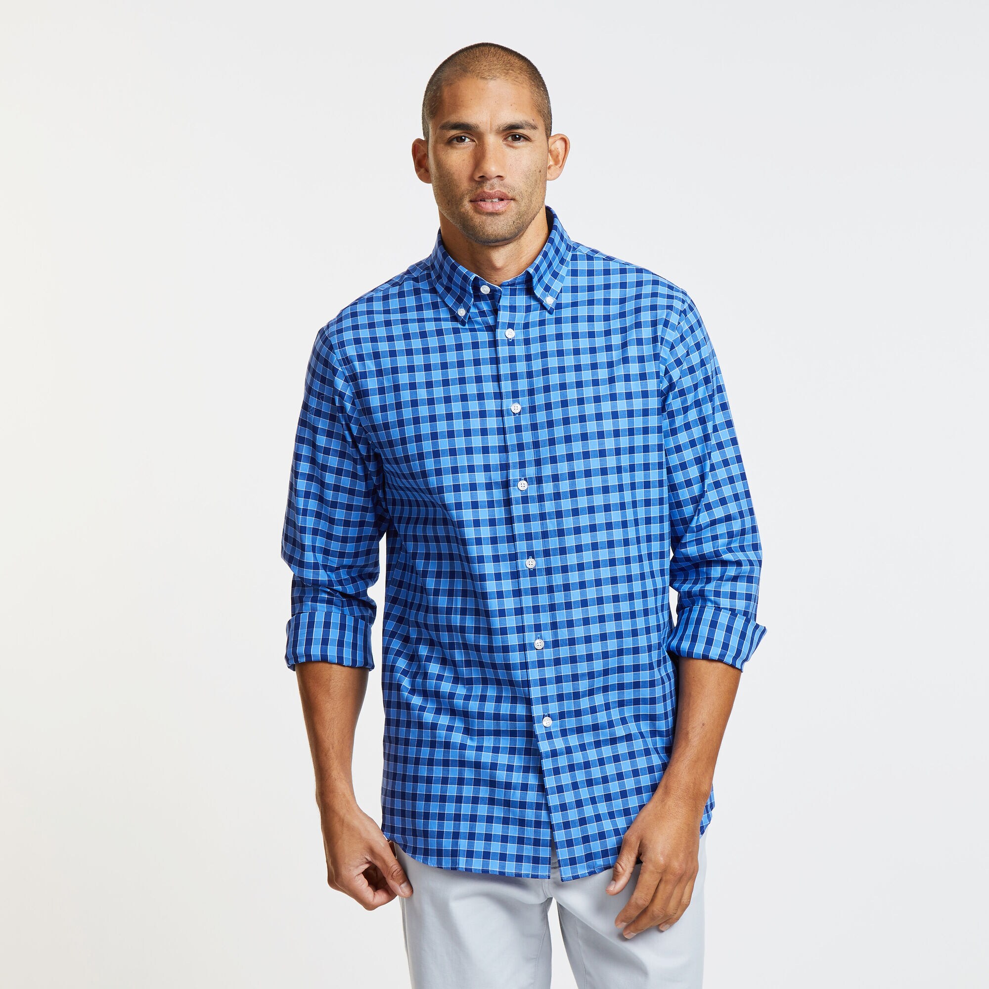 CLASSIC FIT SHIRT IN MARINE BLUE GINGHAM,South Beach Aqua,large