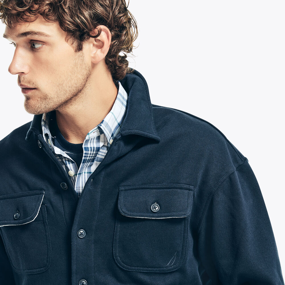 FLEECE BUTTON-DOWN SHIRT,Navy,large