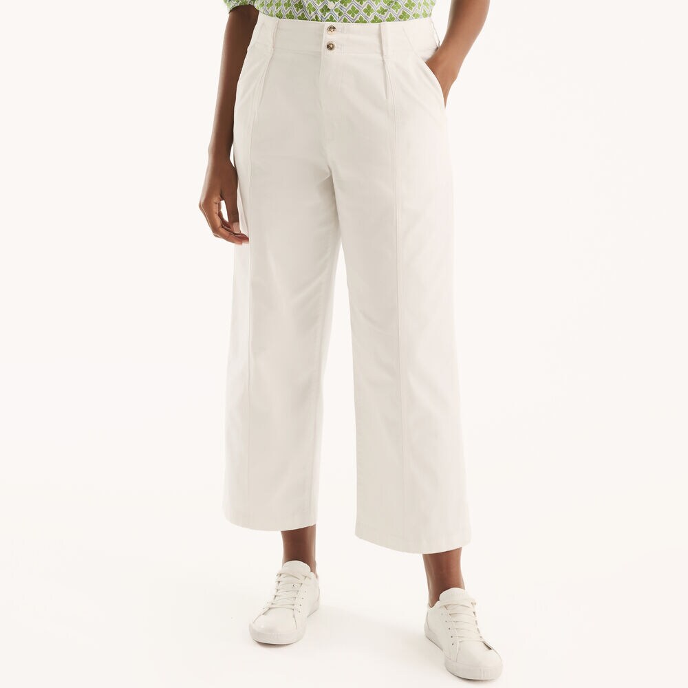 Cropped Pleated Chino Pant,Bright White,large