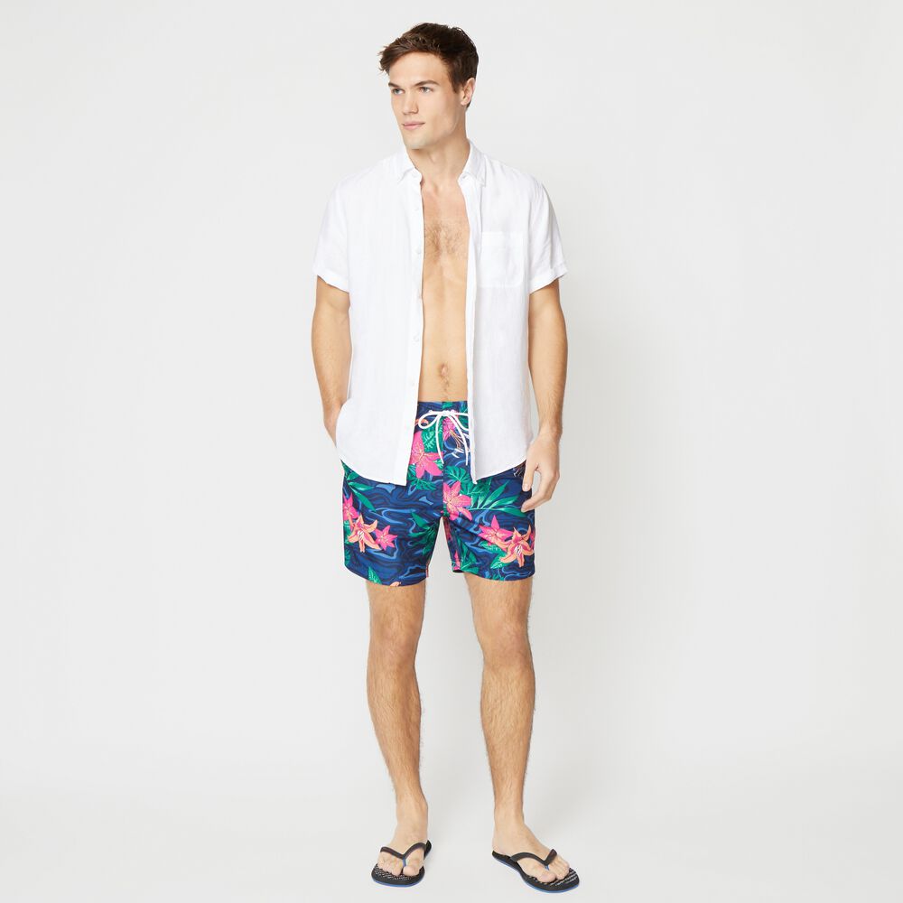 8.5" BIG & TALL FLORAL CAMOUFLAGE PRINT SWIM SHORT,Estate Blue,large