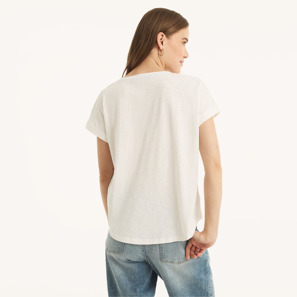 Lace Short-Sleeve Top,Bright White,large