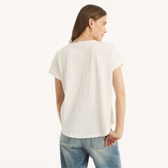Lace Short-Sleeve Top,Bright White,large