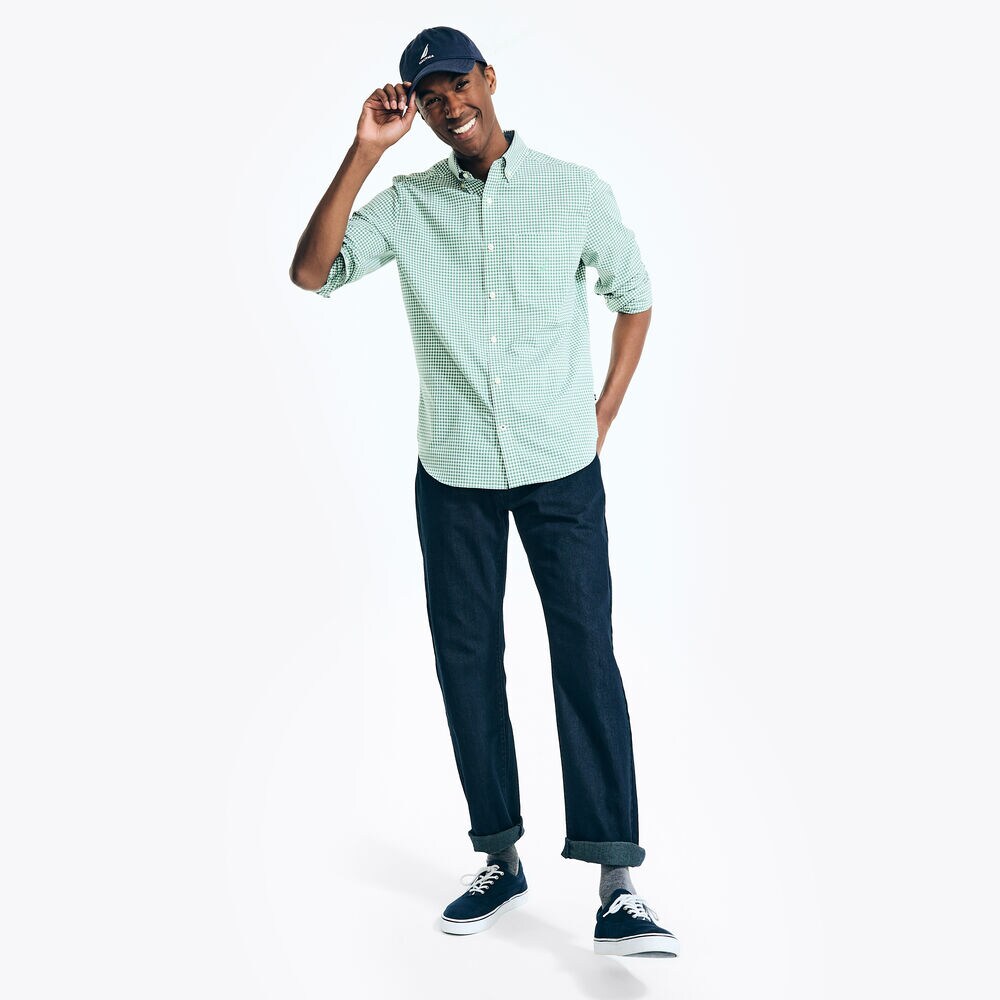 Gingham Plaid Shirt,Green Apple,large