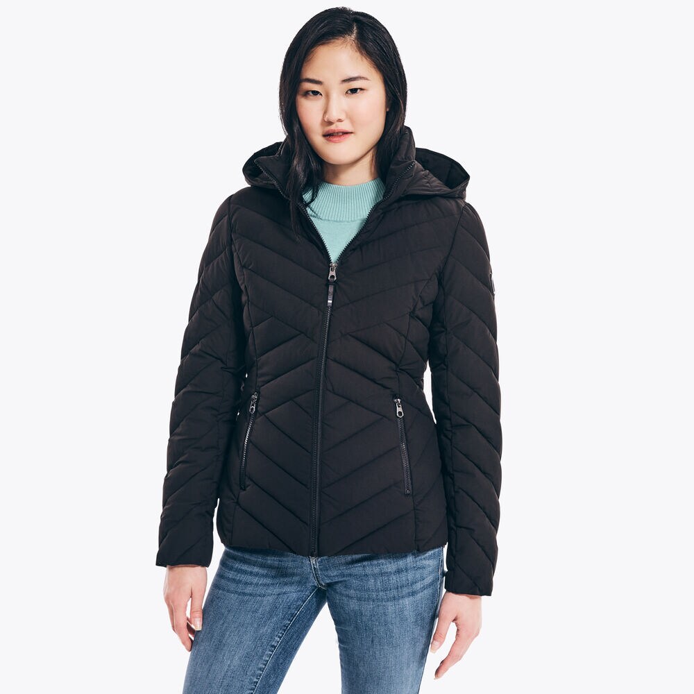 PACKABLE STRETCH HOODED JACKET,True Black,large