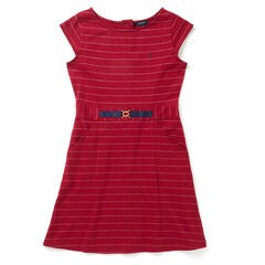 Little Girls' Striped Jersey Buckle Dress (4-7),Tango Red,large