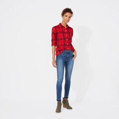 NAUCTICA JEANS CO. LONG SLEEVE TIFFANY PLAID BOYFRIEND SHIRT,Cranberry,large