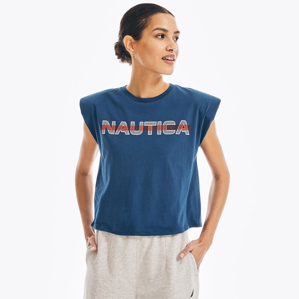 SLEEVELESS LOGO T-SHIRT,Blue Depths,large
