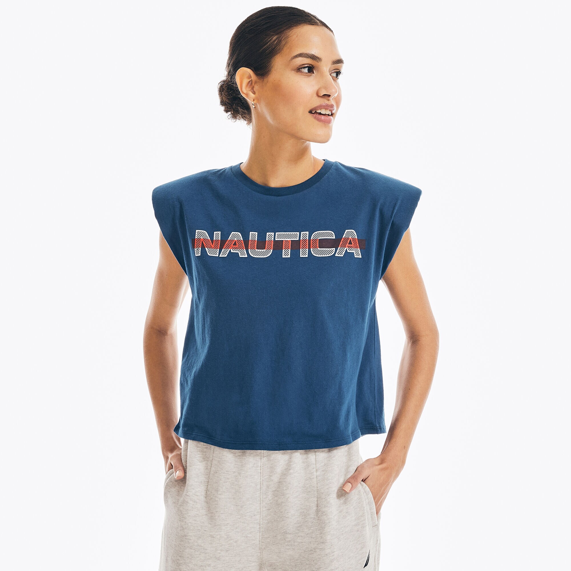 SLEEVELESS LOGO T-SHIRT,Blue Depths,large