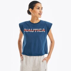 SLEEVELESS LOGO T-SHIRT,Blue Depths,large