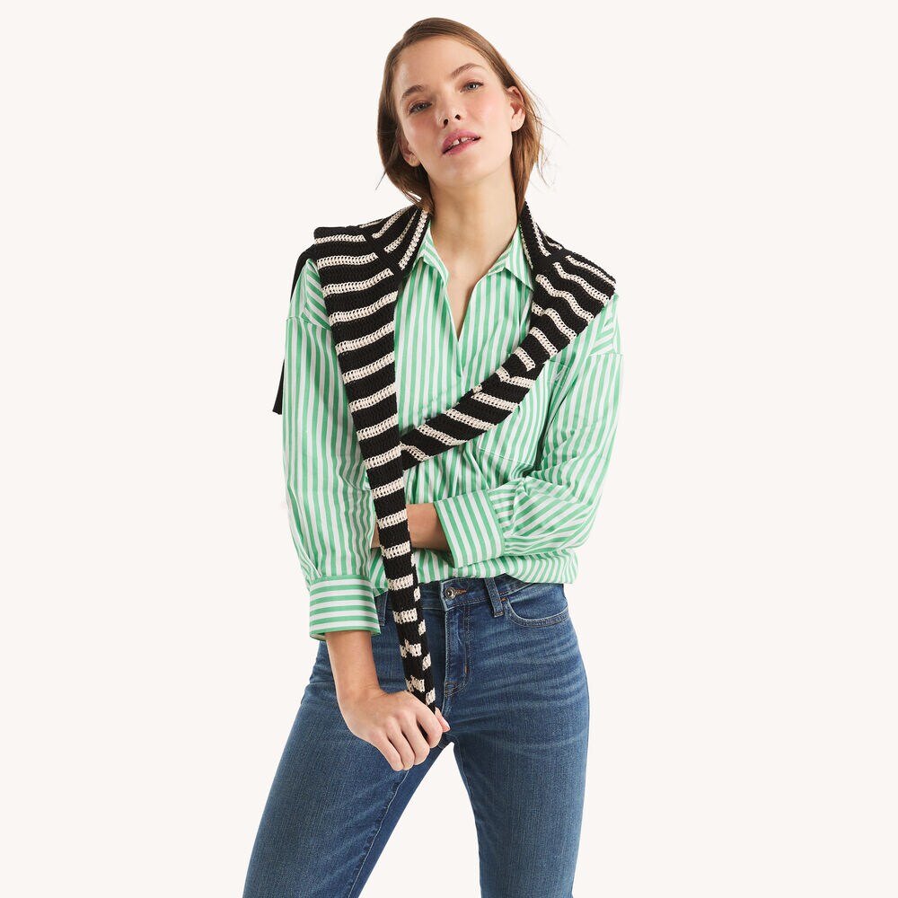 Striped Popover Top,Dark Dill,large