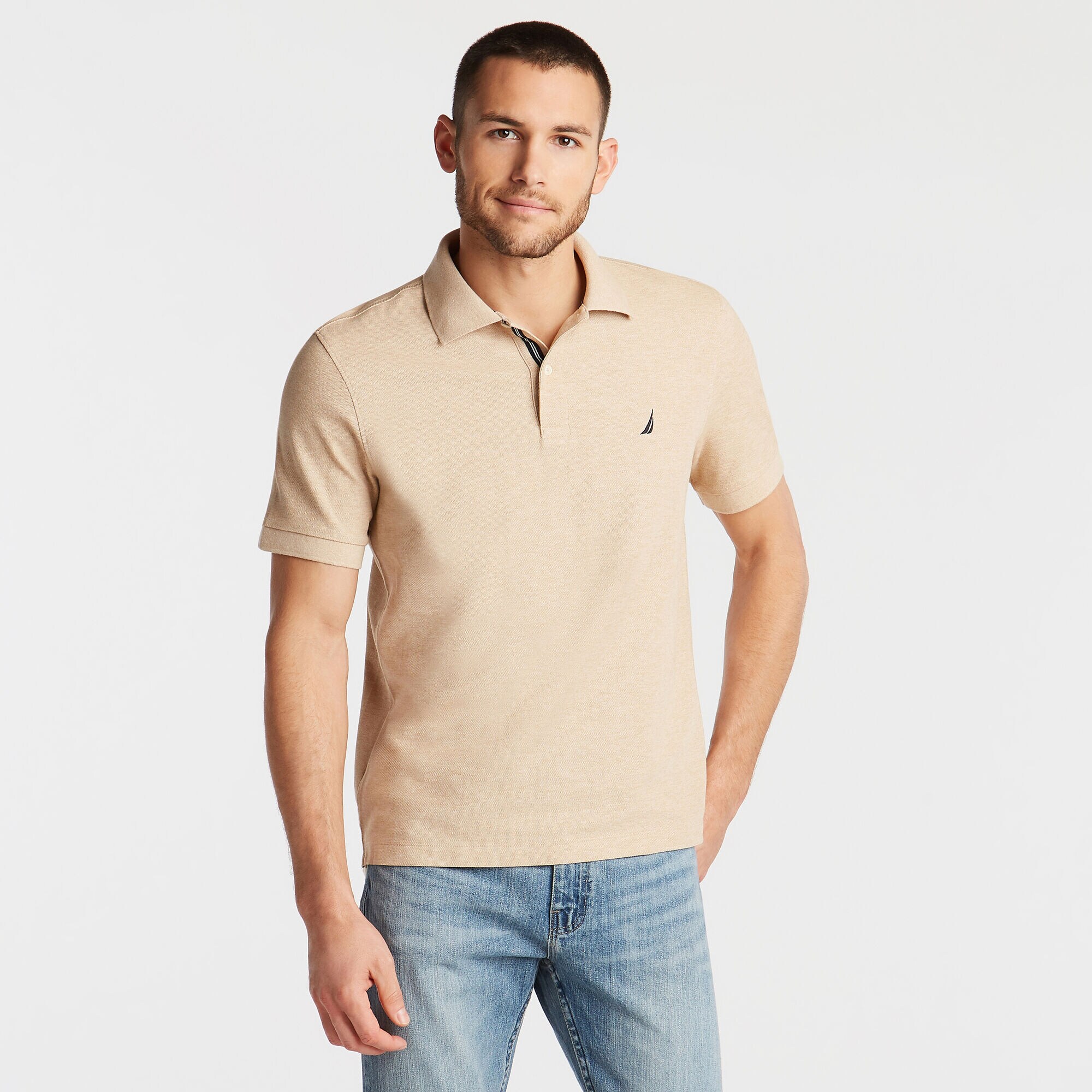 BIG & TALL STRETCH MESH POLO,Camel Heather,large