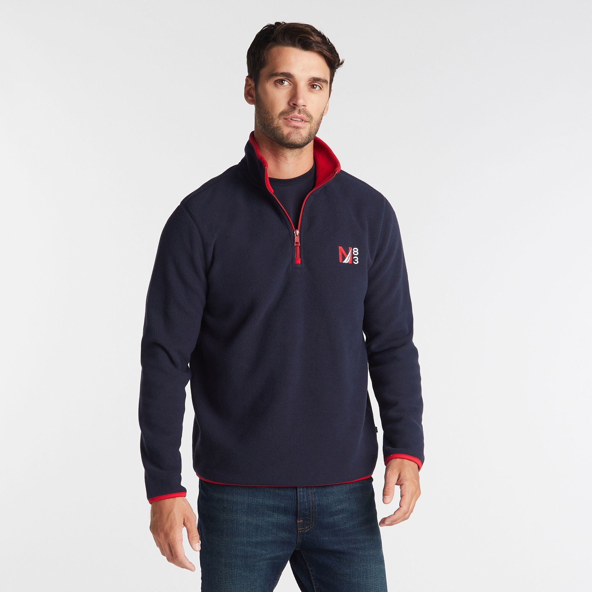 BIG & TALL QUARTER ZIP NAUTEX FLEECE PULLOVER,Navy,large