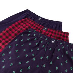 PRINTED WOVEN BOXERS, 3-PACK,Blue Indigo Heather,large