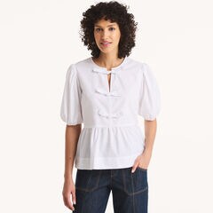 Peplum Bow Top,Bright White,large
