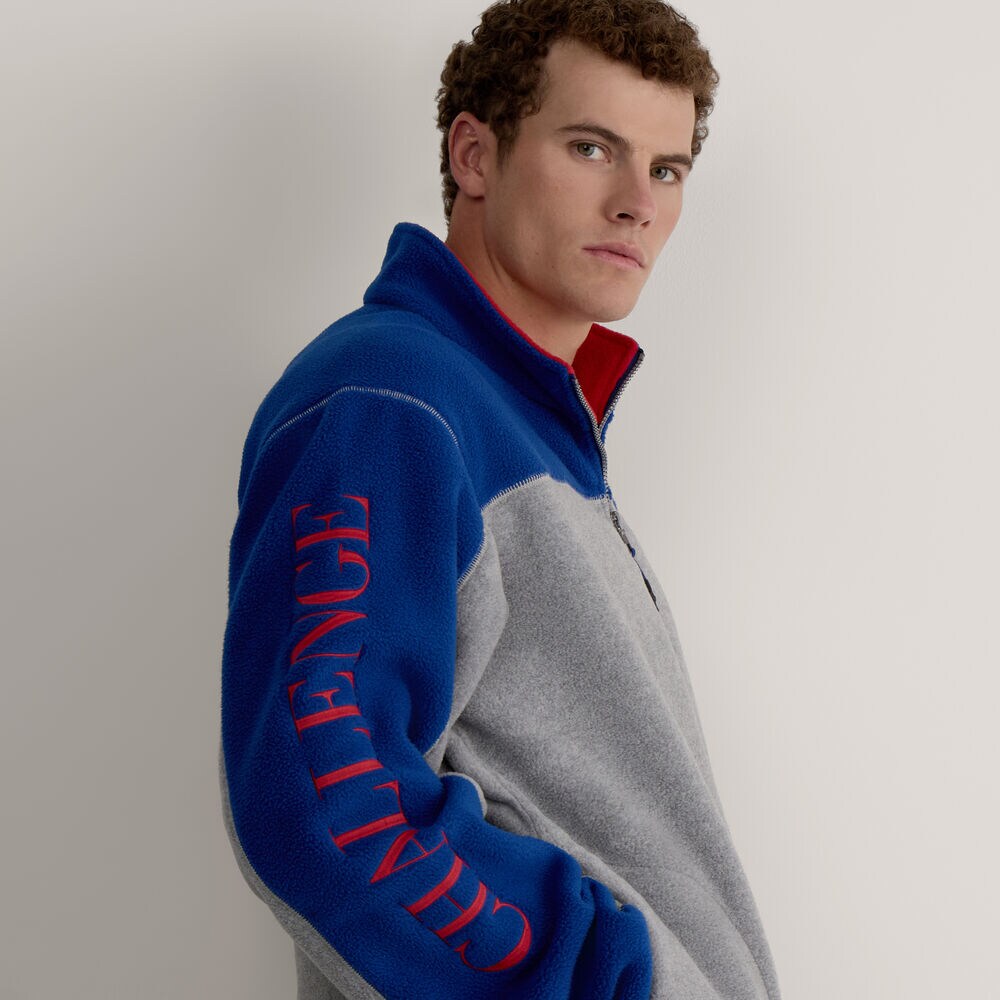 Color Blocked Logo Quarter-Zip Fleece,Grey Heather,large