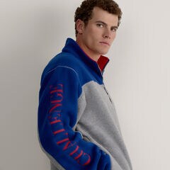 Color Blocked Logo Quarter-Zip Fleece,Grey Heather,large