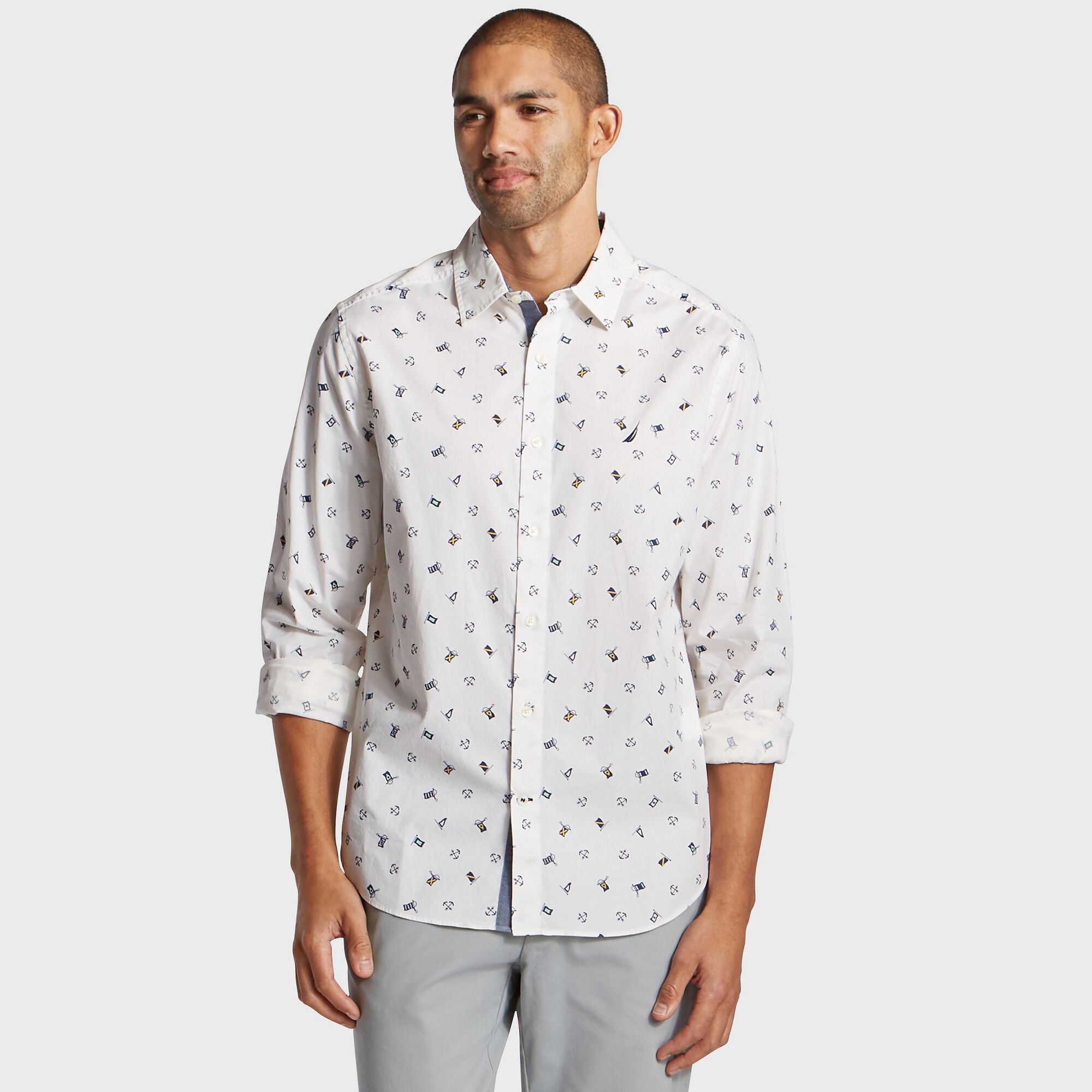 SIGNAL FLAG PRINT SHIRT,Bright White,large