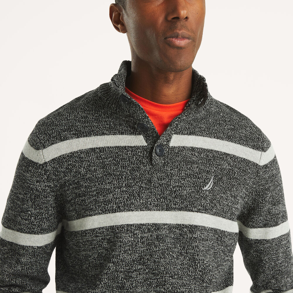 Striped Mock-Neck Sweater,True Black,large