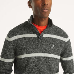 Striped Mock-Neck Sweater,True Black,large