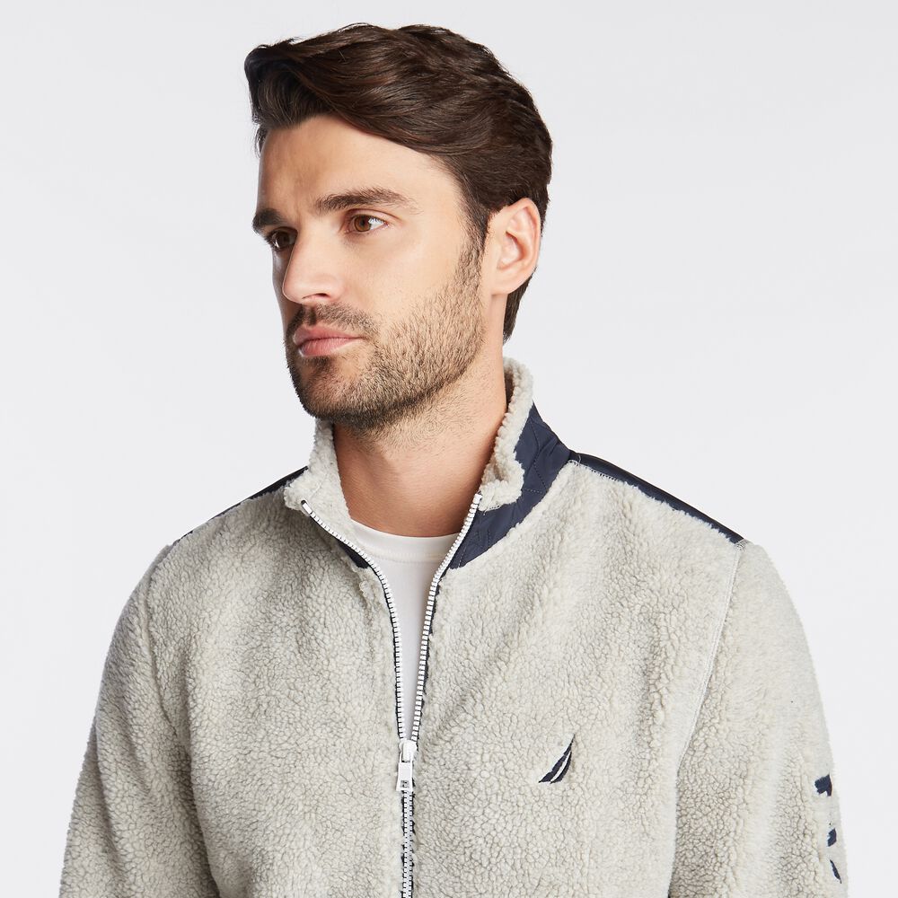 MIXED MEDIA SHERPA JACKET,Grey Heather,large