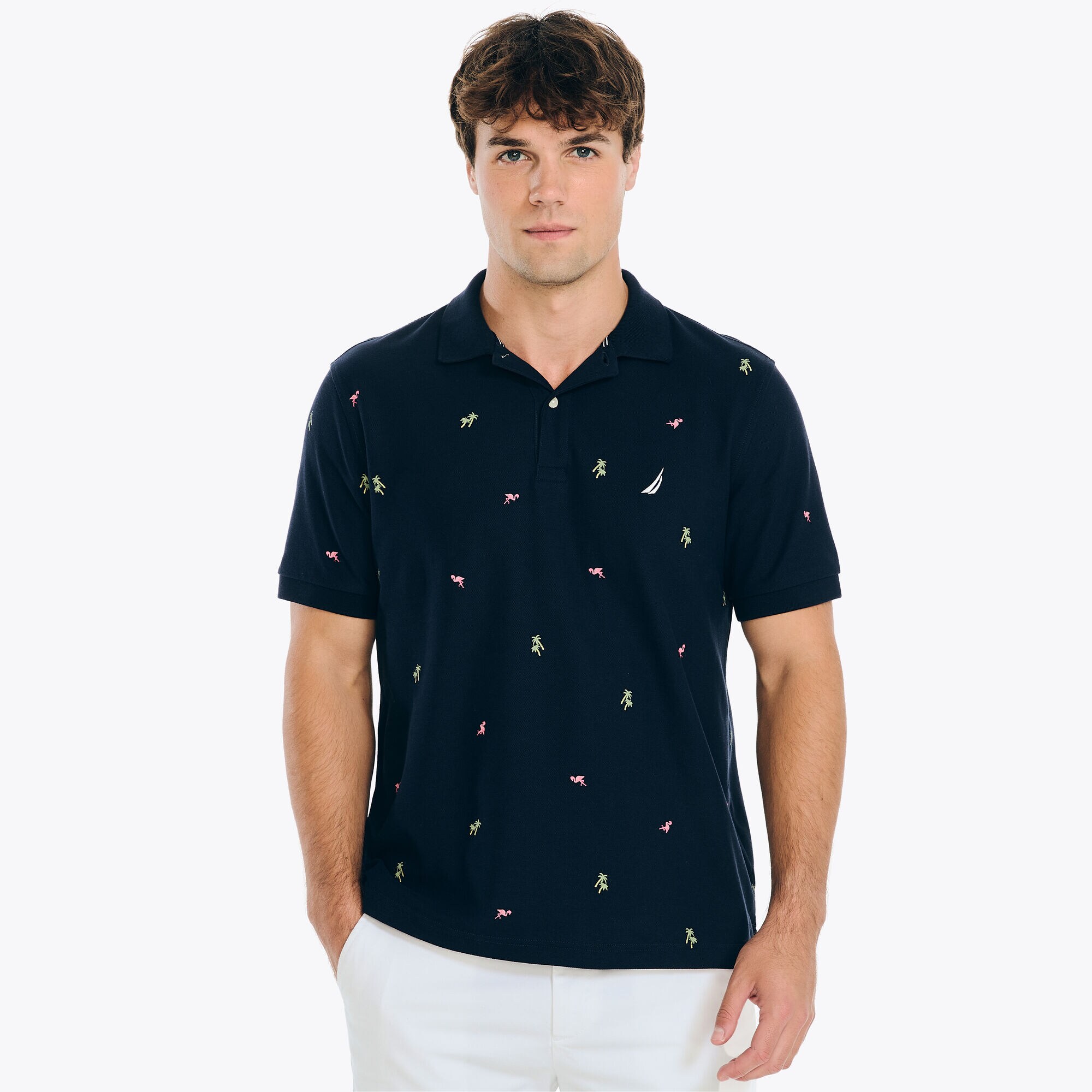 Classic Fit Printed Deck Polo,Navy,large